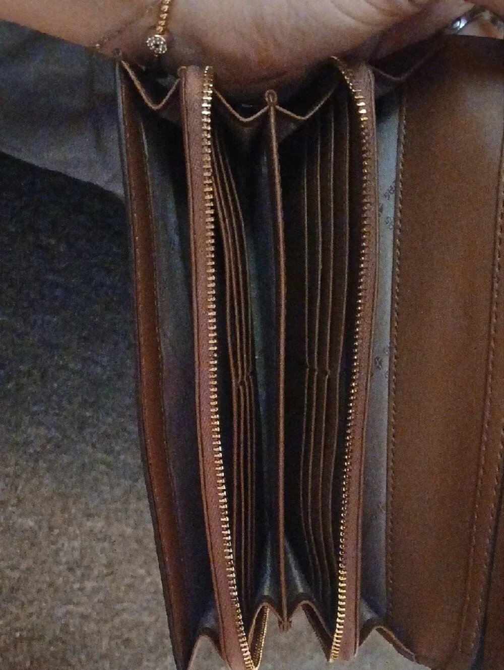 Michael Kors Brown Leather Trifold Card Holder with Gold Logo